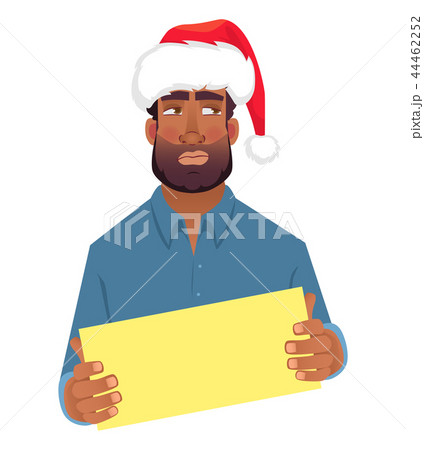 African man in hat holding blank card 44462252