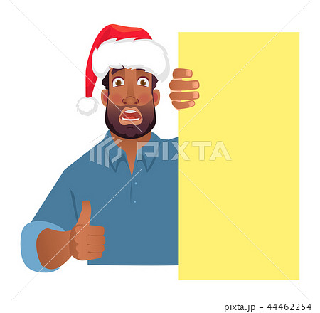 African man in hat holding blank banner. African man in hat holding blank banner. 44462254