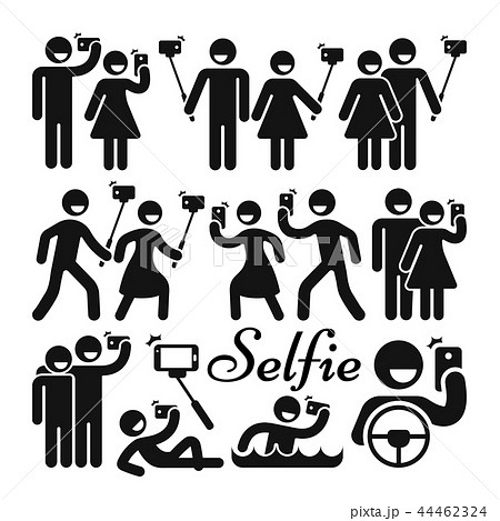 Selfie stick woman and man vector icons set Selfie stick woman and man vector icons set 44462324