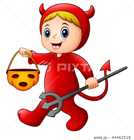Little girl in halloween red devil costume Little girl in halloween red devil costume 44462518