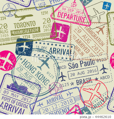 Vector seamless pattern with passport visa stamps Vector seamless pattern with passport visa stamps 44462610