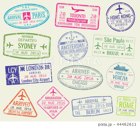 International travel visa passport stamps vector set 44462611