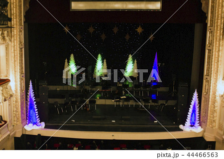 Brurred dark empty theatrical stage, xmas decor 44466563