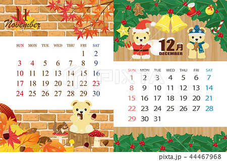 19年11月 12月 くまのイベントのカレンダーのイラスト素材