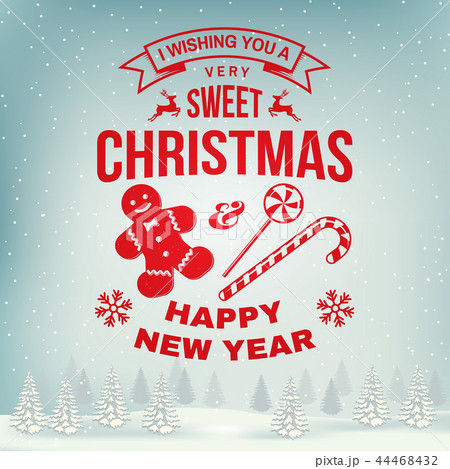 I wish you a very sweet Christmas and Happy New Year stamp, sticker set with snowflakes, christmas 44468432