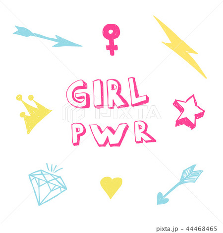 Girl Power lettering with hand drawn elements 44468465