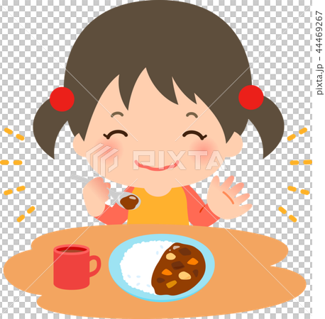 Girl eating curry rice with smile 44469267
