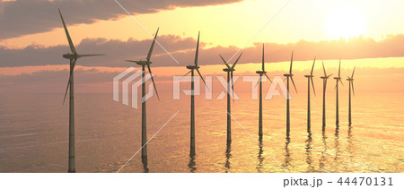 Offshore wind turbines against a sunny sky 44470131