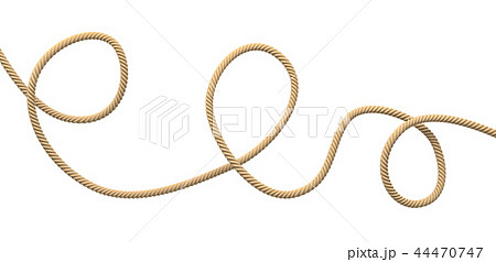 3d rendering of a single twisting natural rope lying unevenly on a white background. 3d rendering of a single twisting natural rope lying unevenly on a white background. 44470747