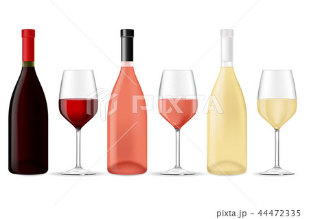 Wine set. Bottles and glasses of different wine 44472335