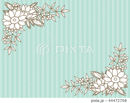 南天と福寿草 青のボーダー背景のイラスト素材
