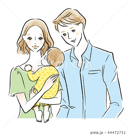 赤ちゃんを抱く母と父のイラストのイラスト素材