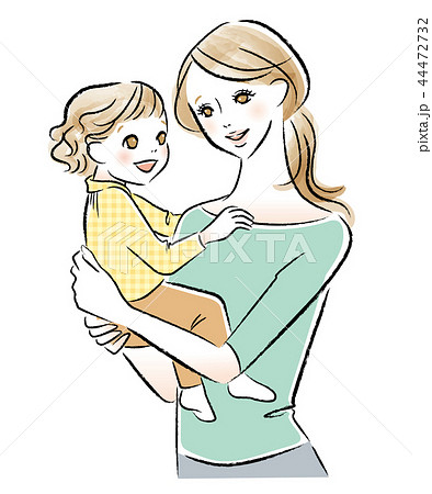 子供を抱く母親のイラストのイラスト素材