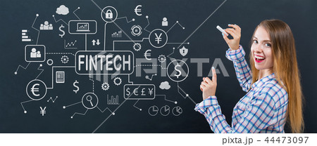 Fintech theme with young woman 44473097
