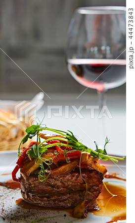 Delicious beef steak with vegetables. Shallow dof. Delicious beef steak with vegetables. Shallow dof. 44473843