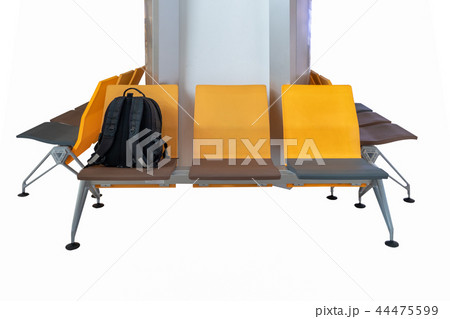 Bag backpack put on orange chairs in the airport Bag backpack put on orange chairs in the airport 44475599
