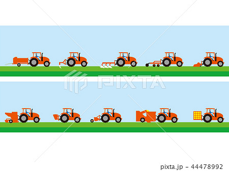 農業用トラクターと農作業のイラスト素材