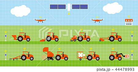 スマート農業。自動化された農業用トラクターと牧草栽培。 44478993