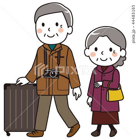 シニア 夫婦 旅行 秋冬のイラスト素材