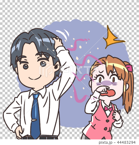 A woman who draws to a man whose dandruff dances 44483294