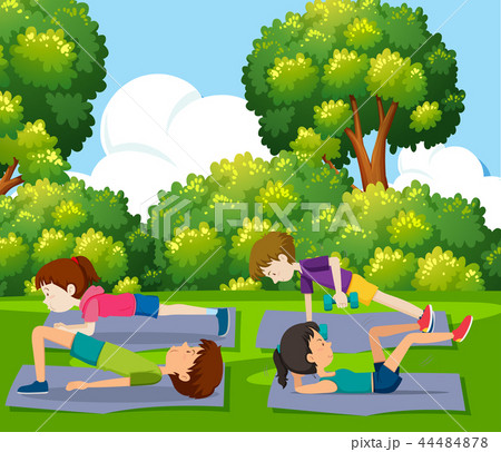 People exercise in the parkのイラスト素材 [44484878] - PIXTA