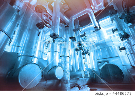 Steel pipelines and cables in blue tones 44486575