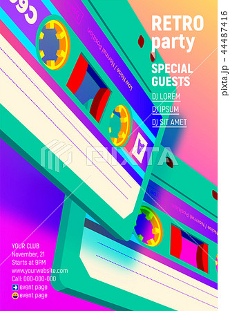 Compact Cassette Poster With Vibrant Retro 80sのイラスト素材