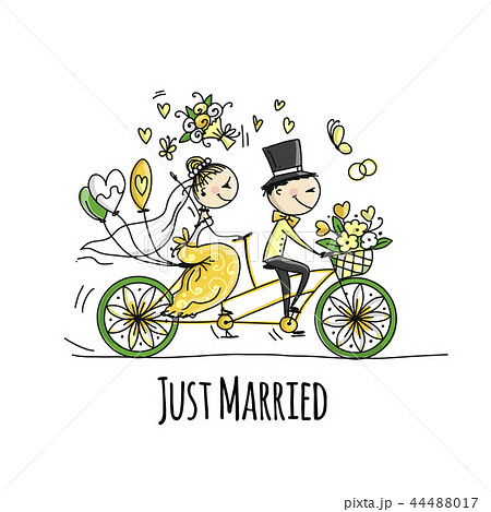 Wedding Card Design Bride And Groom Riding On のイラスト素材