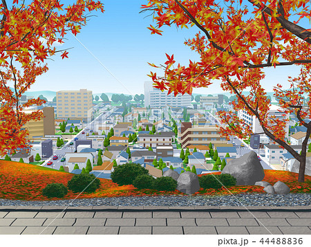 紅葉 もみじ 秋 住宅街 風景のイラスト素材 4446