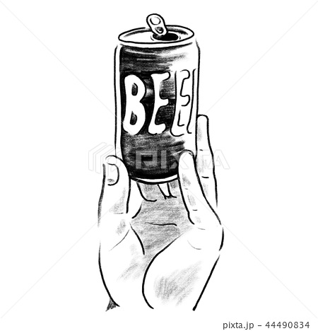 缶ビールを持つ手のイラスト 鉛筆画のイラスト素材