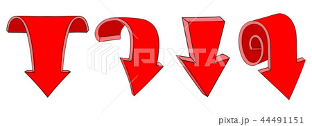 Red arrows. Down signs. Colored hand drawn sketch Red arrows. Down signs. Colored hand drawn sketch 44491151