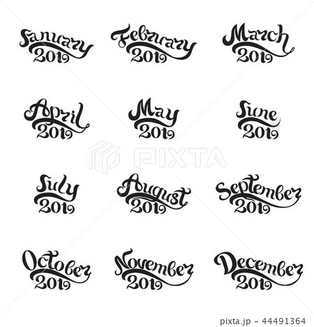 The names of all months 2019 written by hand. Lettering. Beautiful letters on white background The names of all months 2019 written by hand. Lettering. Beautiful letters on white background 44491364