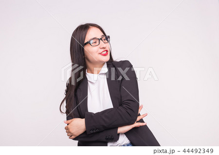 Young asian student or business lady with glasses on white background 44492349
