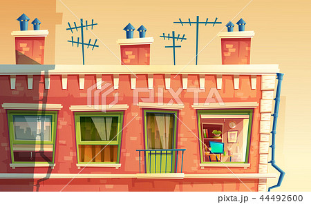 illustration of multi-storey apartment, home outside concept, roof of the building. Architecture illustration of multi-storey apartment, home outside concept, roof of the building. Architecture 44492600