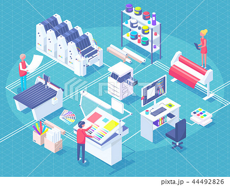 Printing House Isometric Polygraphy Compositionのイラスト素材