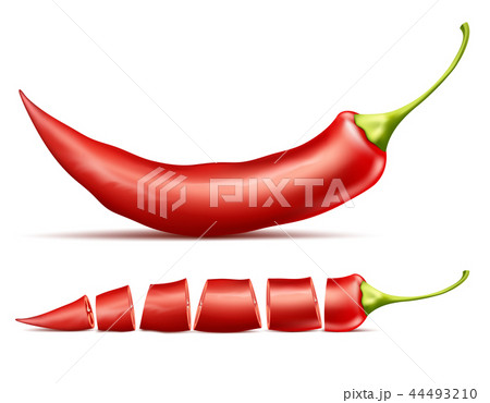 realistic red pod of hot chili pepper 44493210