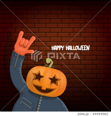 vector Happy halloween creative hipster party background. man in halloween costume with carved 44494062