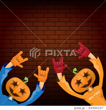 vector Happy halloween creative hipster party background. man in halloween costume with carved vector Happy halloween creative hipster party background. man in halloween costume with carved 44494107