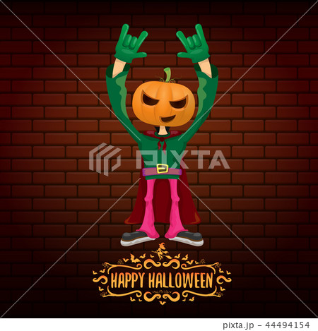 vector Happy halloween creative hipster party background. man in halloween costume with carved 44494154