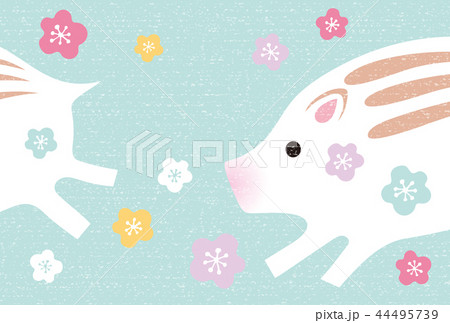 年賀状　2019年　亥　瓜坊と梅の花　緑 44495739