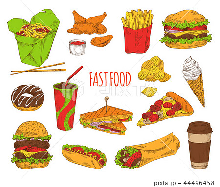 Fast Food Dishes Collection Vector Illustration Fast Food Dishes Collection Vector Illustration 44496458