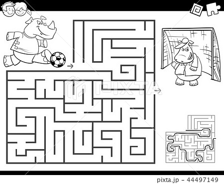 maze color book with rhino playing soccer maze color book with rhino playing soccer 44497149