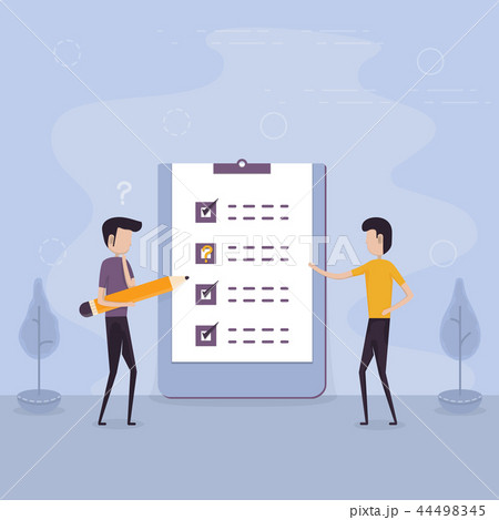 Businessmen holding giant pencil and big checklist 44498345