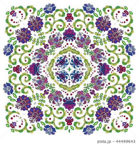 Authentic silk neck scarf or kerchief square pattern design in eastern style for print on fabric Authentic silk neck scarf or kerchief square pattern design in eastern style for print on fabric 44499643
