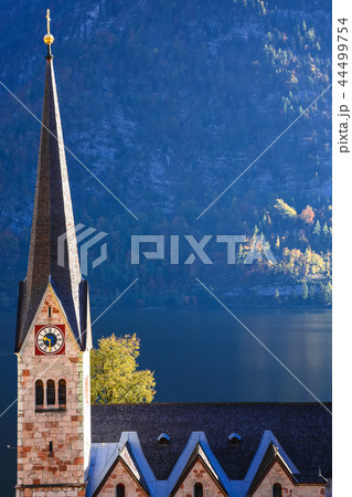 view of one of the Hallstatts landmarks the church view of one of the Hallstatts landmarks the church 44499754