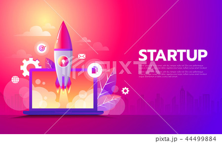 Business Startup launching product with rocket concept. Template and Background. 44499884