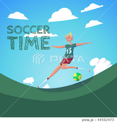 Hand Drawn Cartoon Running Soccer Player with Ball. Vector 44502473