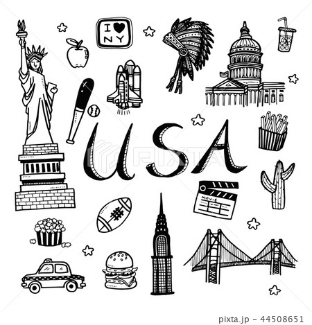 Doodle sketch travel and attraction for USA Doodle sketch travel and attraction for USA 44508651