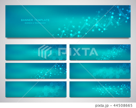 Big set of scientific and technological vector banners. Abstract background with molecular 44508665