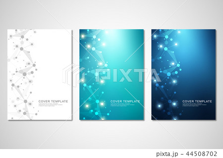 Vector template for brochure or cover with molecular structure background and connected lines and 44508702